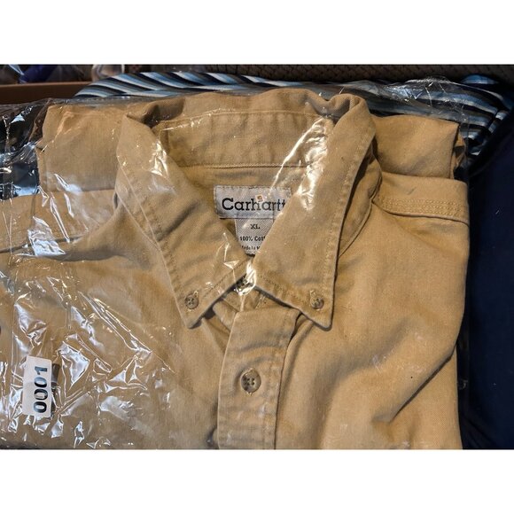Carhartt Mens XL Beige Button-Down Shirt  100% Cotton  Two Chest Pockets  Made I - Picture 11 of 11